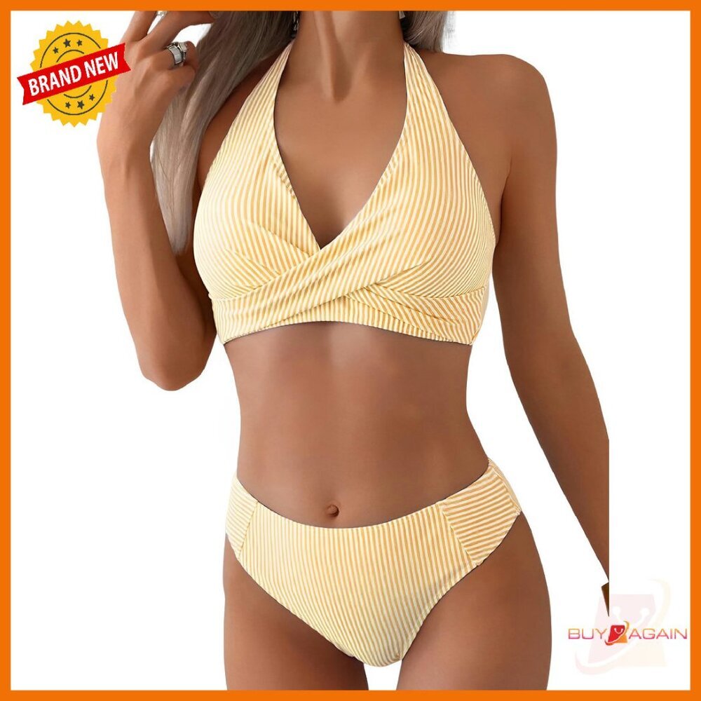 High Waisted Bikini Set Twist Front Ruched Tummy Control Two Piece Swimsuit